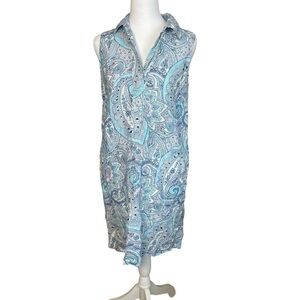 Cynthia Rowley Women Size 6 100% Linen Paisley Sleeveless Midi Dress Lagenlook
